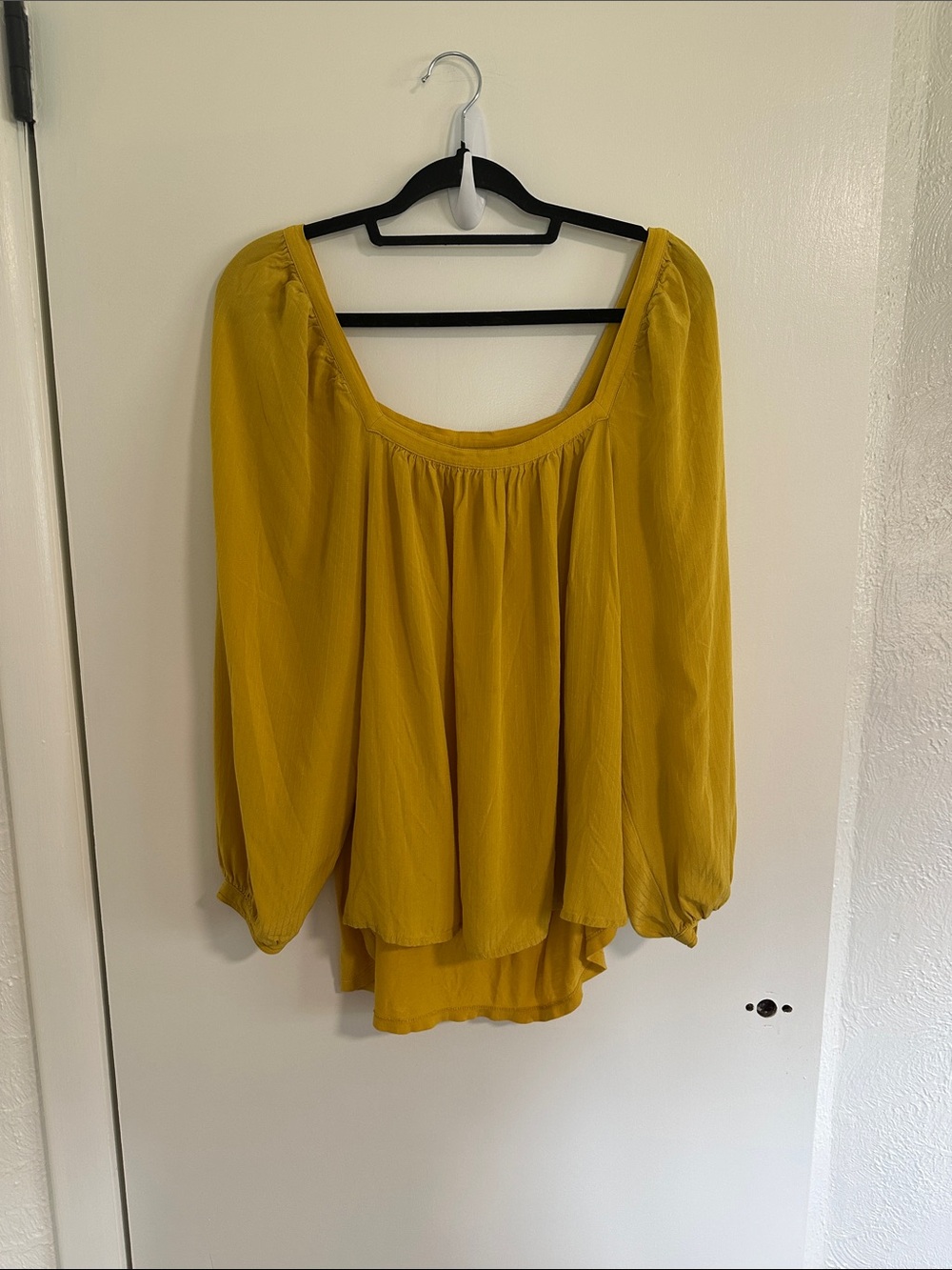 a new day Mustard Yellow Peasant Top with Scoop Neck size Large